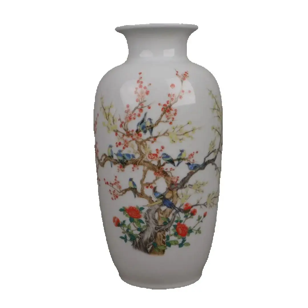 Chinese Old Porcelain Pink Twelve Good News Flower Vase with Winter Melon Pattern Traditional Decorative Floor Standing  collect