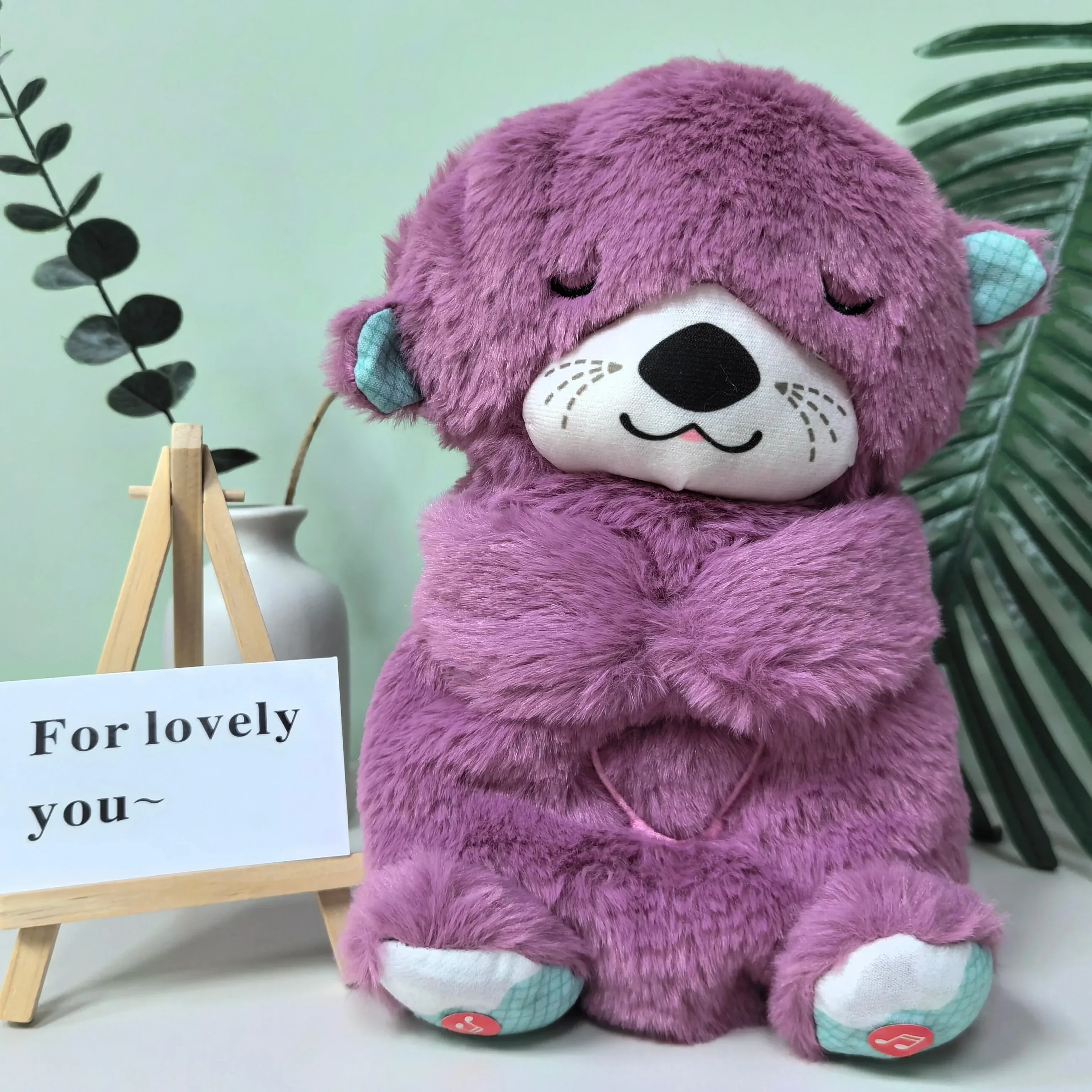 Baby Breathing Bear Baby Soothing Otter Plush Doll Toy Baby Kids Soothing Music Sleeping Companion Sound and Light Doll Toy Gift