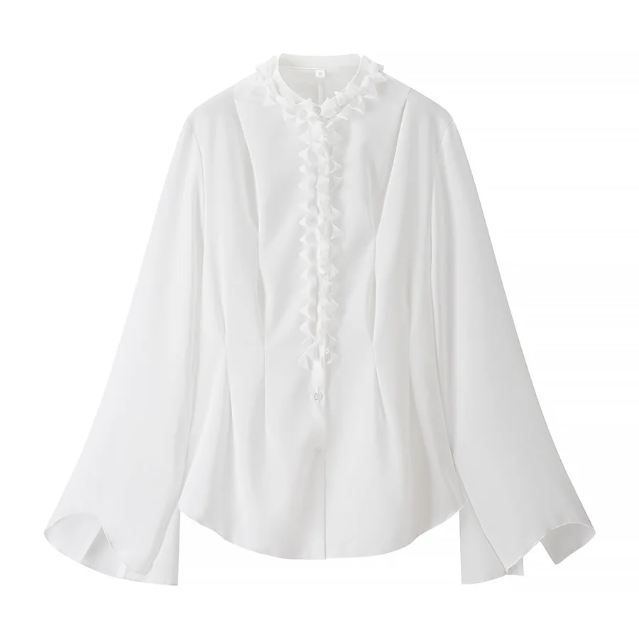 

New Fashion Casual Flare Sleeve O-neck Single Breasted Solid Color Slim Fit Shirt For Women