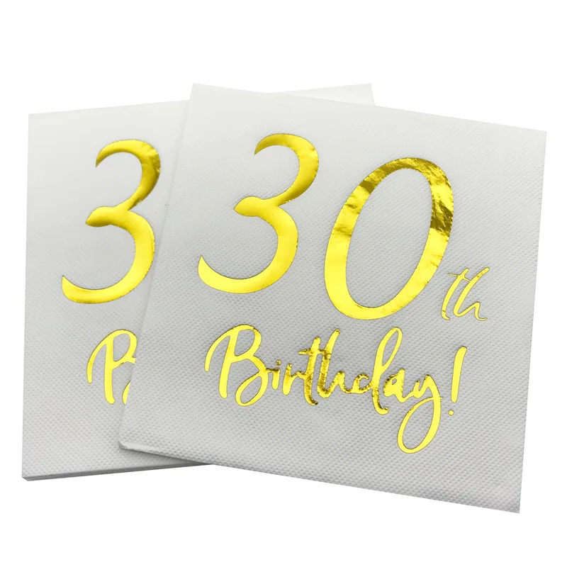 10Pcs Gold 18th 30th 40th 50th 60th Birthday Napkins Adult Birthday Party 30 40 Year Anniversary Tableware Tissue Table Supplies