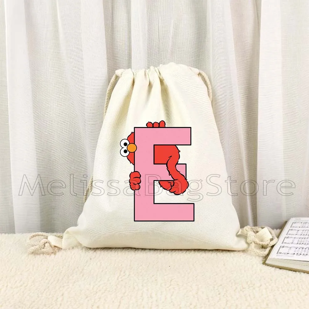 Cute Cartoon Initial Letter Elmo Alphabet Kawaii Gifts Drawstring Bags Soccer Backpack Gym Sackpack Yoga String Bag for Sports