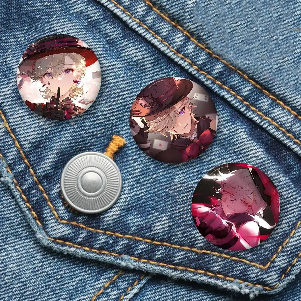 1pc G-Genshin Impact Lyney Magician Anime Button Pin Handmade Brooch For Clothes Cartoon Badge Backpack Decoration Accessories