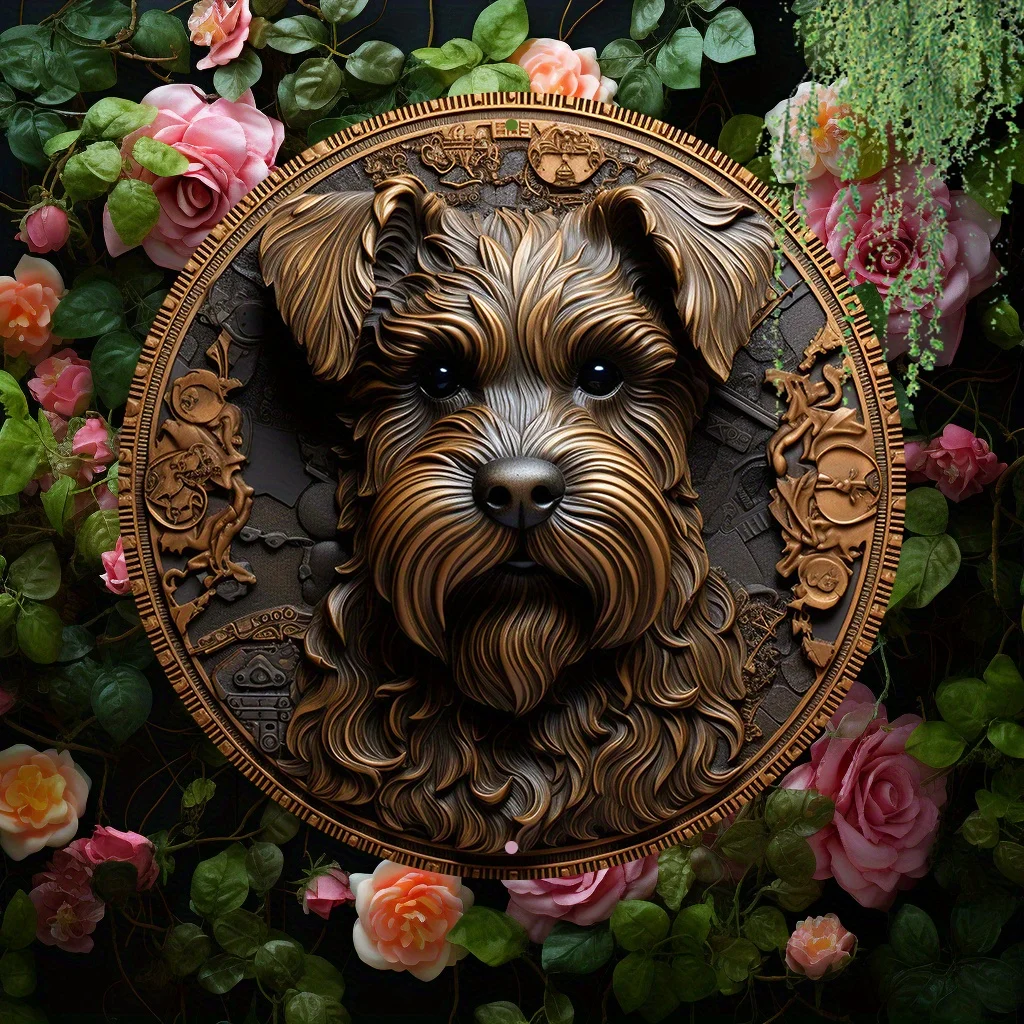 Schnauzer Dog Relief Art Painting, decorazione da parete rotonda in alluminio da 8", impermeabile e resistente alle intemperie, stampa HD per soggiorno