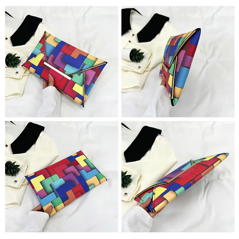 Fashion Rainbow Color Clutch Bags For Women Designer Handbags And Purses 2023 New Envelope Hand Bag Ladies Phone Pocket