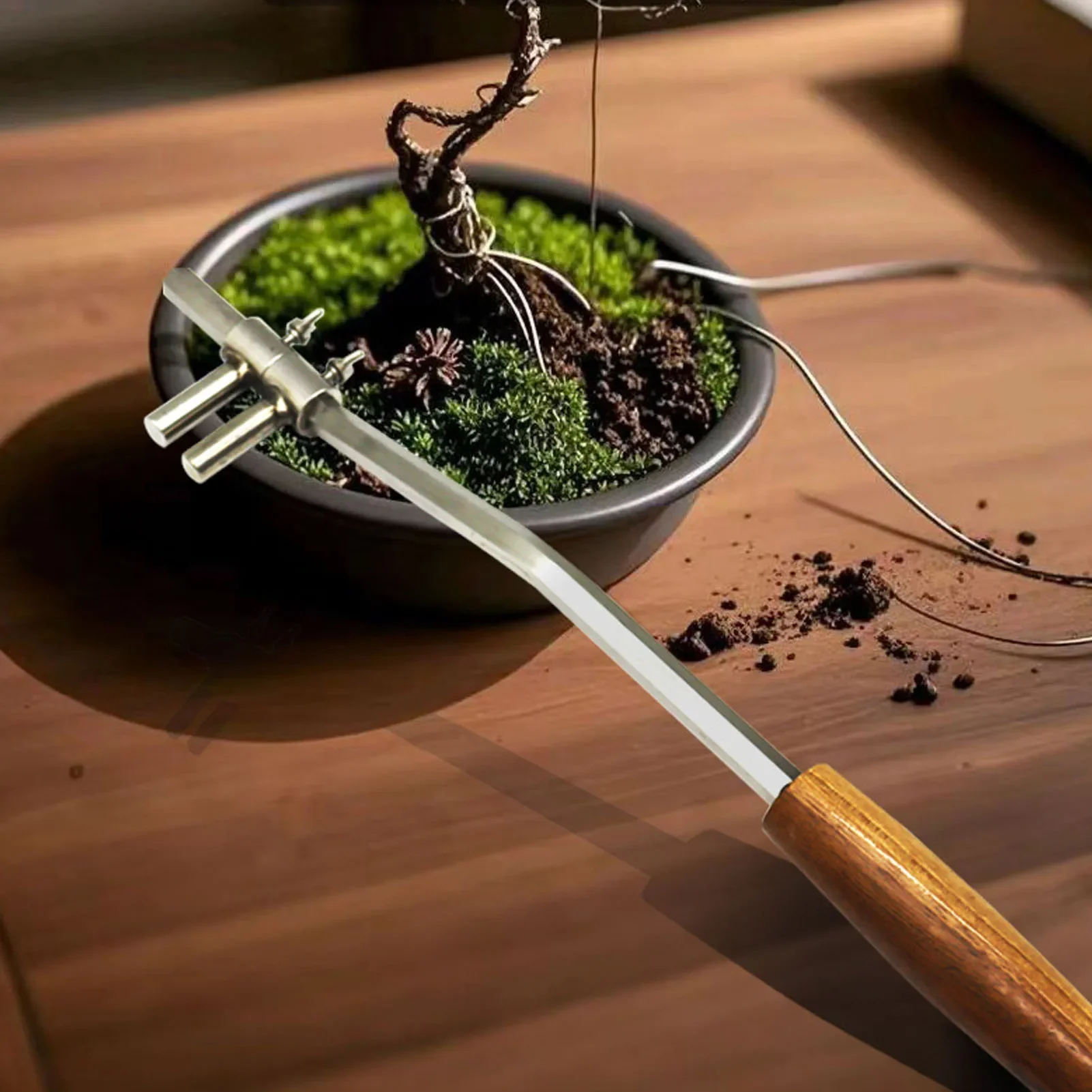 16.7in Stainless Steel Bonsai Branch Bender - Adjustable Styling Tool with Wood Handle for Gardening
