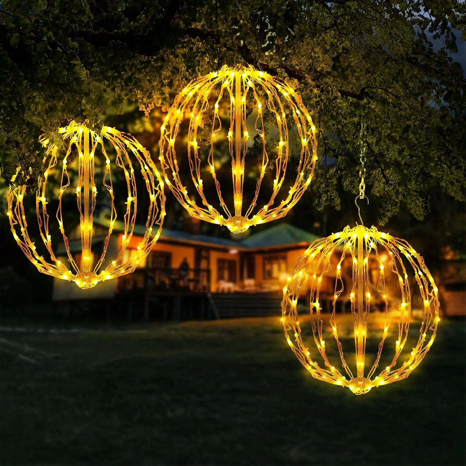 16 Inch Christmas LED Light Globes, 3 Pack Warm White Hanging Decor