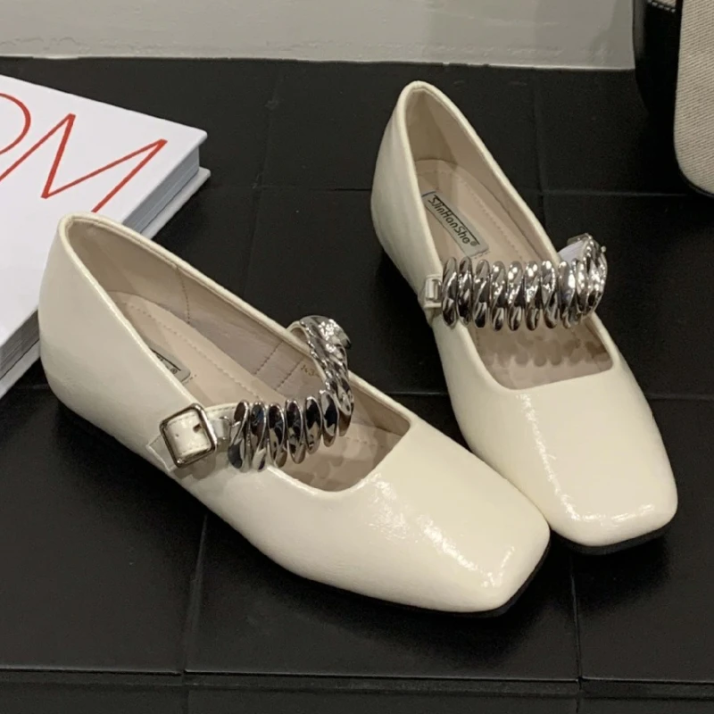 

Брендовые туфли на плоской подошве с металлической пряжкой, женская удобная осенняя обувь с квадратным носком, элегантные туфли Мэри Джейн, Zapatos De Mujer