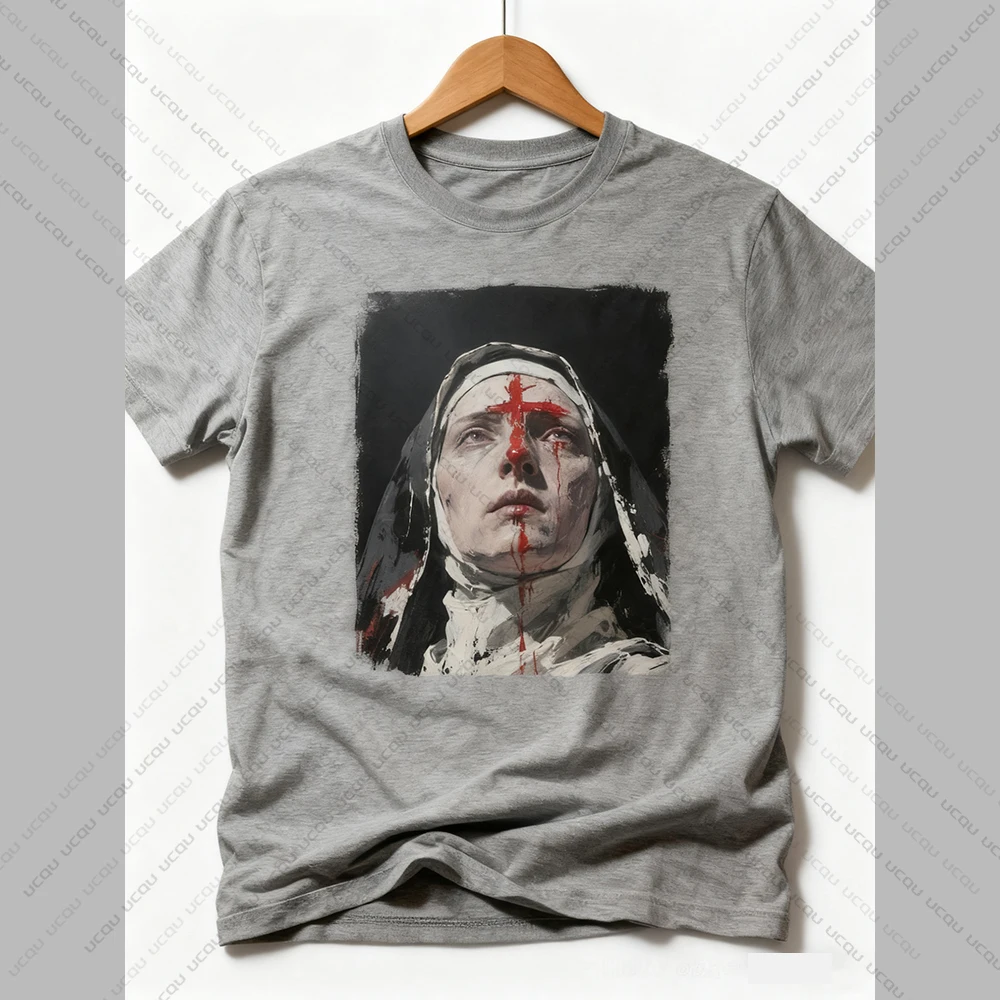 تي شيرت نسائي موضة خريف 2025 مصنوع من نسيج القطن طباعة نمط ديني شخصي نفس التصميم للأطفال والكبار