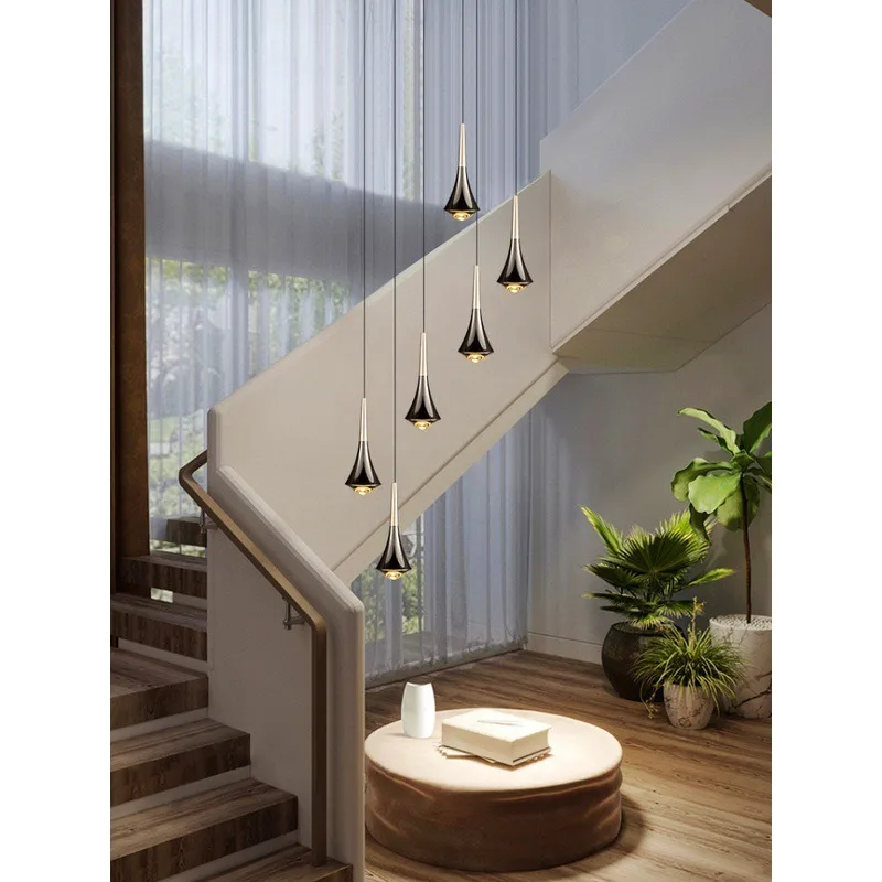 Customizable Modern Drop Water Led Pendant Lamp Hanging Light Restaurant Bar Kitchen Island Staircase Long Line Decoration Lamps