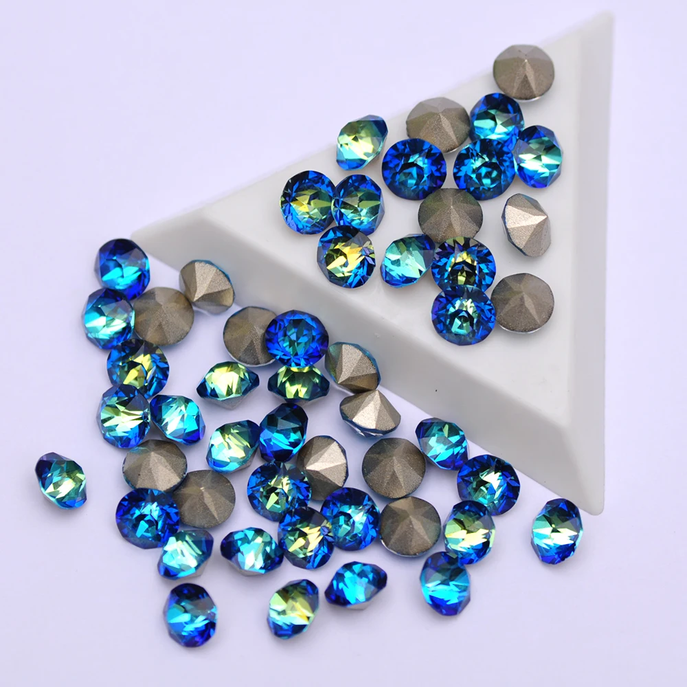 Bermuda Blue Glass Rhinestones 5A Quality DIY Round Shiny Jewelry Nail Art Crystal Strass For Crafts Ornament Decoration