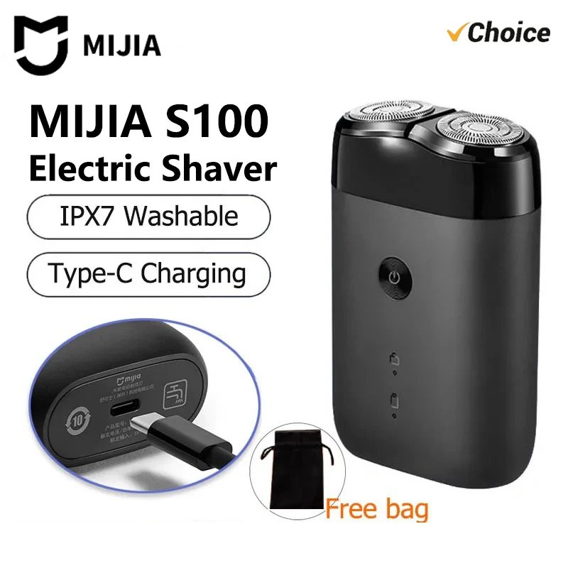 

НОВАЯ Электробритва MIJIA S100, водонепроницаемая IPX7, 7200 об/мин, с двойной плавающей головкой, для влажного/сухого бритья, быстрая зарядка Type-C, 90 минут работы от USB