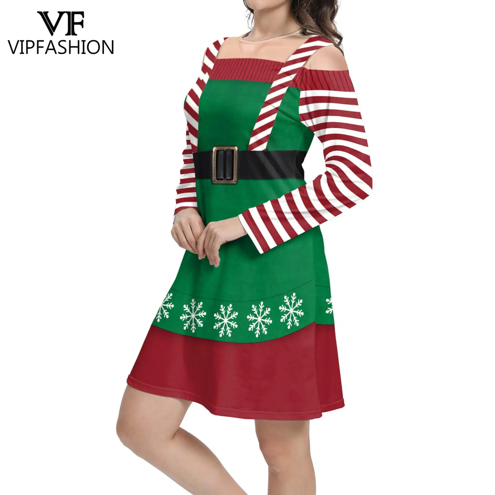 barbie fashionistas doll with down syndrome wearing floral dress Christmas Santa Claus Red Srtipes Winter Dress – aierwhoesalekidsclothes main image 0