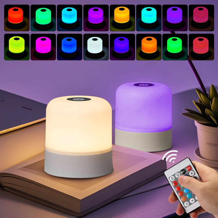 LED Nachtlicht RGB Fernbedienung Tischlampe Wiederaufladbare Schlafzimmer Nachttischlampen Farbwechsel Touch Dimmbare Tragbare Weihnachtsbeleuchtung
