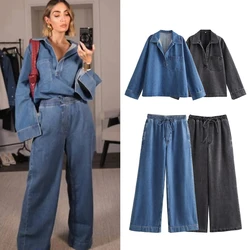 HXAO 2024 Woman Fashion Loose Denim Blouses Women Pulovers Shirts & Blouses Women Large Size Long Sleeve Top Autumn New Products