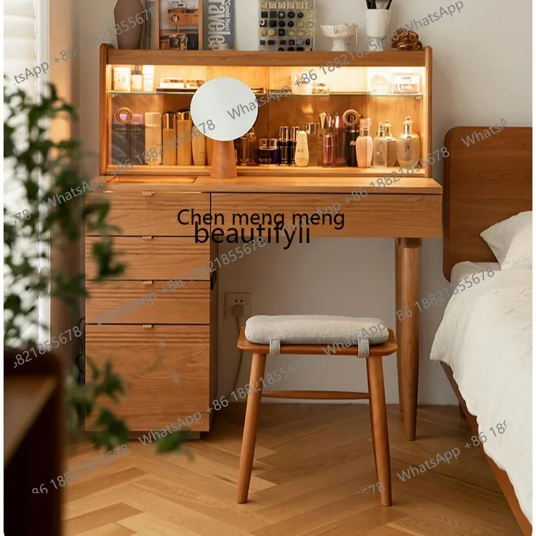 X Cherry Wood Dressing Table Bedroom Modern Simple Storage Makeup Table Solid Wood Makeup Storage Cabinet