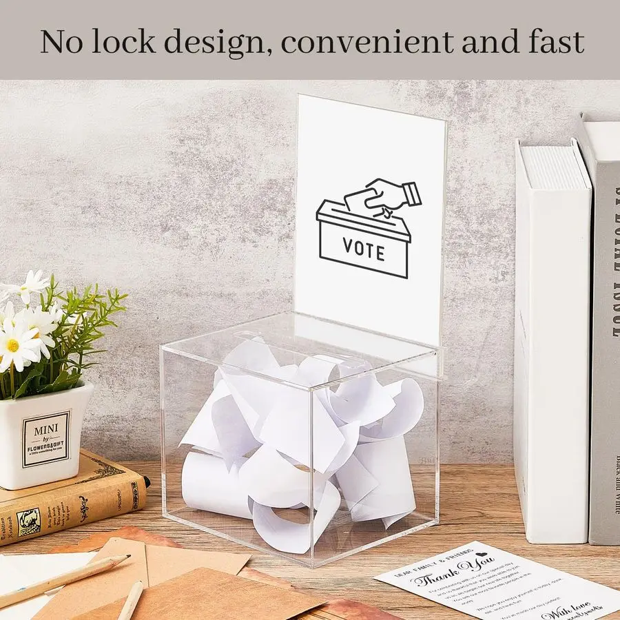 Scatola per donazioni in acrilico da 6 pezzi con fessura, 6 x 5 x 5 pollici Scatola per biglietti per lotteria trasparente per suggerimenti con cartello per la raccolta dei fondi, Raff