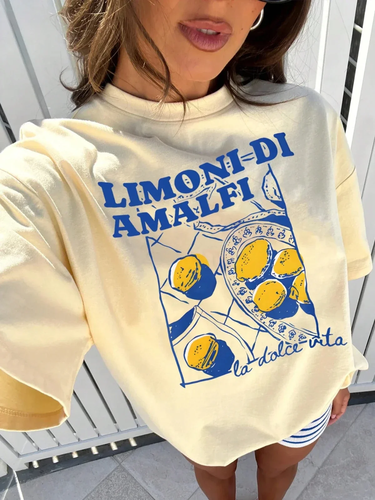 Limoni Di Amalfi Lemon Graphic Women's New Trend Collection Crew Neck Lettering Casual Summer Fashion Aesthetic Clothes