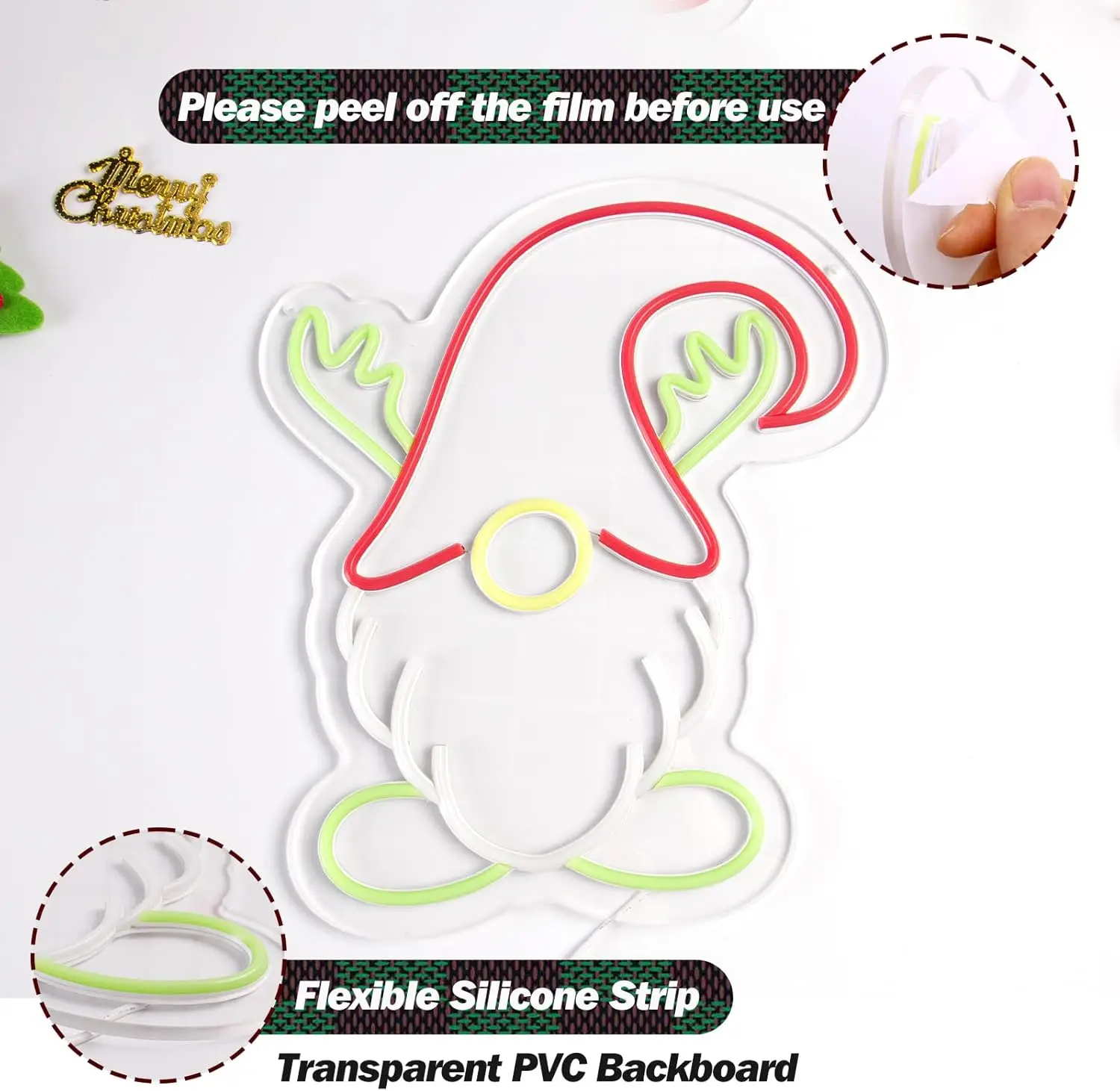 Goneons عيد الميلاد النيون تسجيل جنوم LED أضواء النافذة لتزيين الحائط USB بالطاقة عكس الضوء عيد الميلاد جنوم أضواء لغرفة النوم ليفين