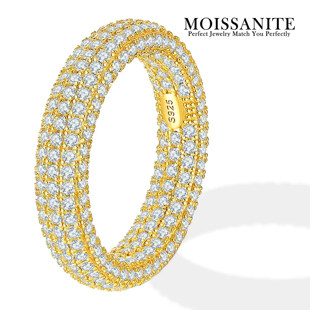 

3mm Pavé Moissanite Ring Gold Ring 925 Sterling Silver 18K Gold Plated Hip Hop Style Gift for Men Women