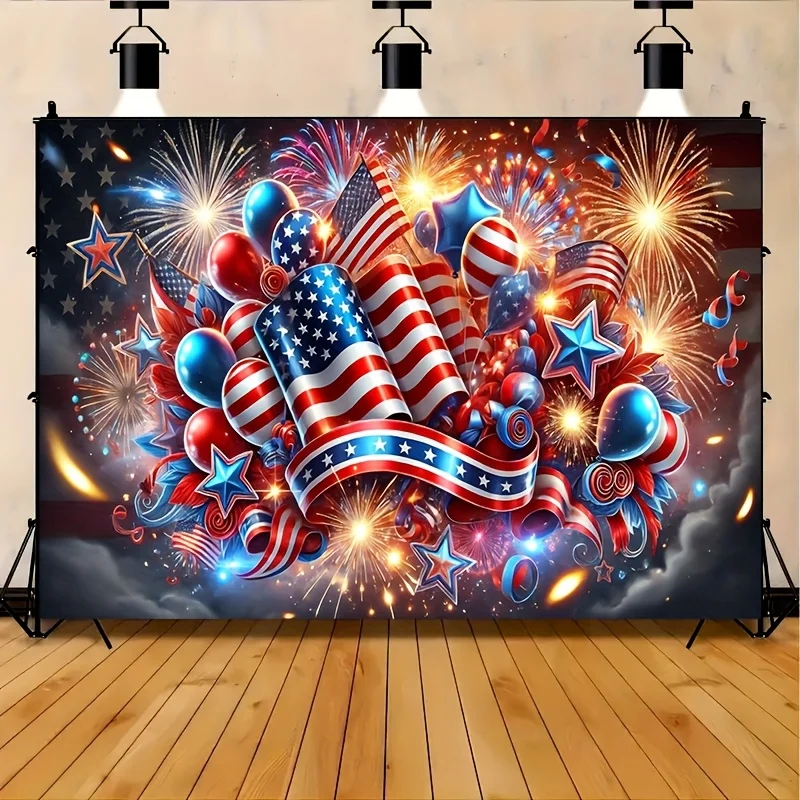 VIKAMA Independence Day Party Tapestry Living Room Balloon Ribbon Elements National Day Patriotic Theme Room Decoration