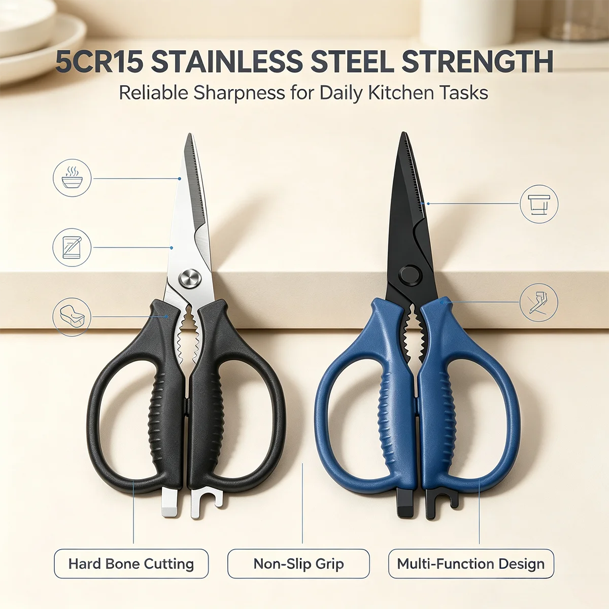 Multifunctional Kitchen Shears,SK5 Stainless Steel Heavy Duty Scissors for Bone Meat Poultry Fish,Ultra Sharp Chopping Scissors