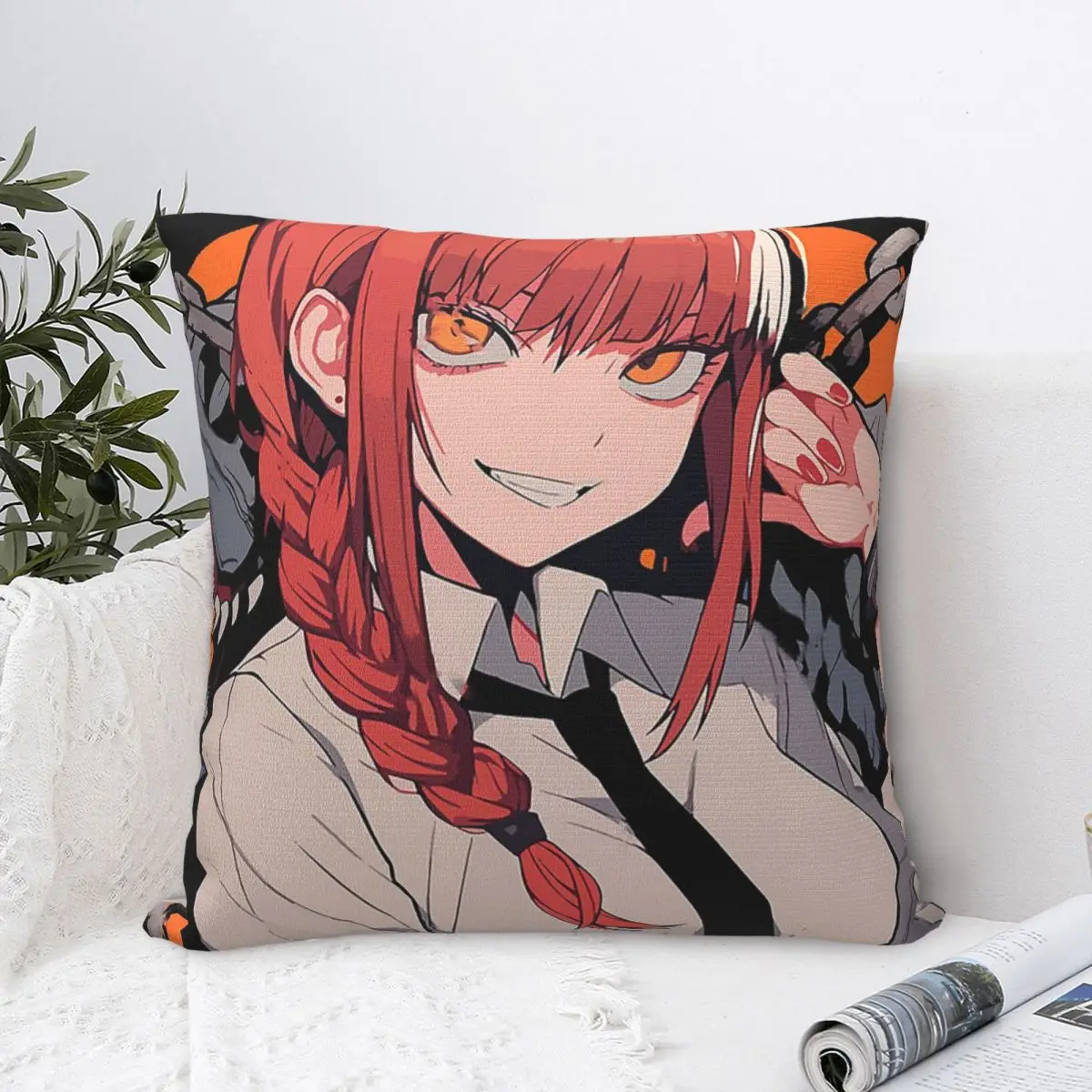 Makima Chainsaw Man Square Pillowcase Polyester Pillow Cover Velvet Cushion Zip Decorative Comfort Throw Pillow For Home Sofa