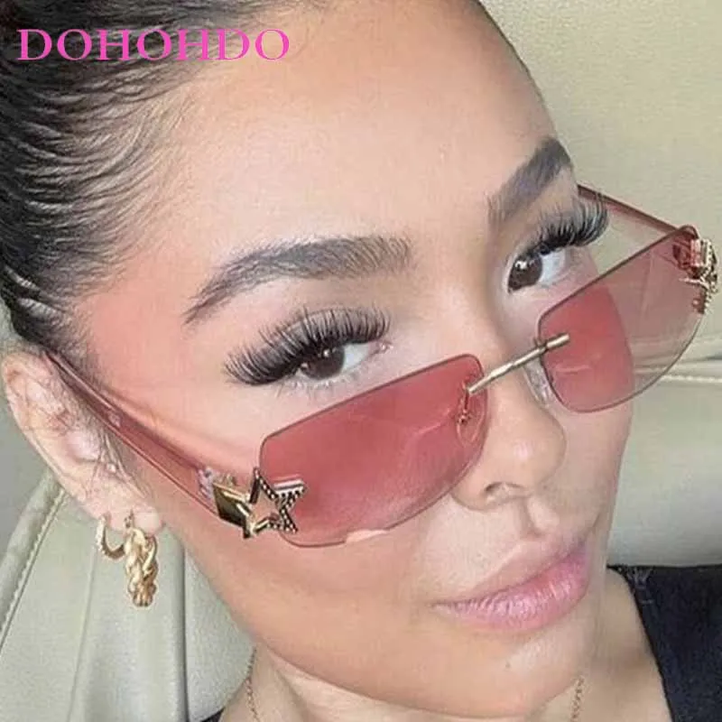 

DOHOHDO 2025 Square Punk Sunglasses Women Rimless Trendy Gradient Y2K Men Sun Glasses Retro Star Frame Driving Eyeglasses UV400