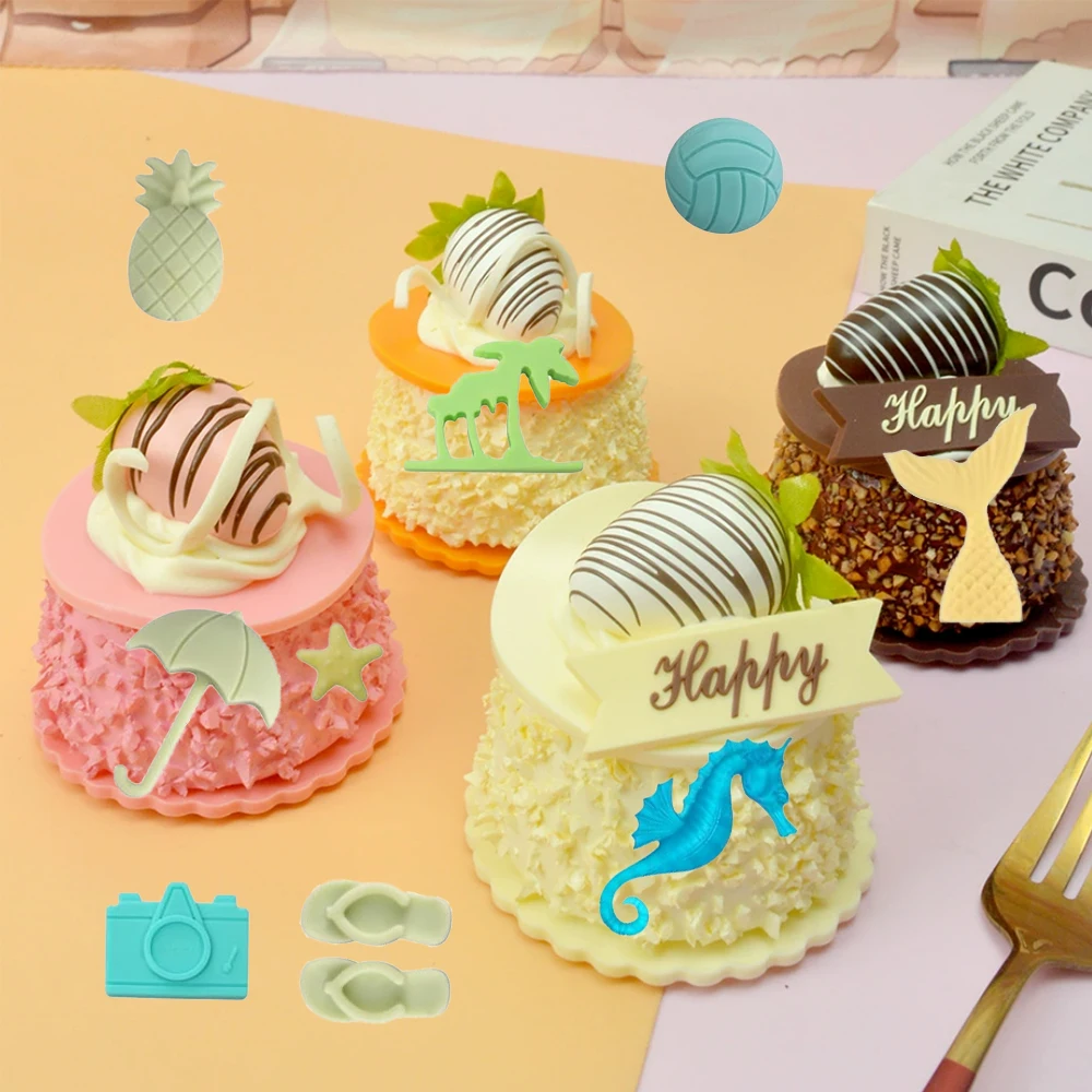 3pcs Summer Beach Themed Silicone Molds, Suitable for Chocolate, Coconut Tree, Starfish, Shell, Lighthouse, Pineapple Shaped