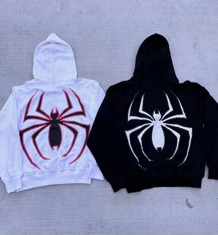 Sudadera con capucha con estampado de araña para hombre y mujer, chaqueta de manga larga con cremallera de Hip Hop, abrigos informales Harajuku,