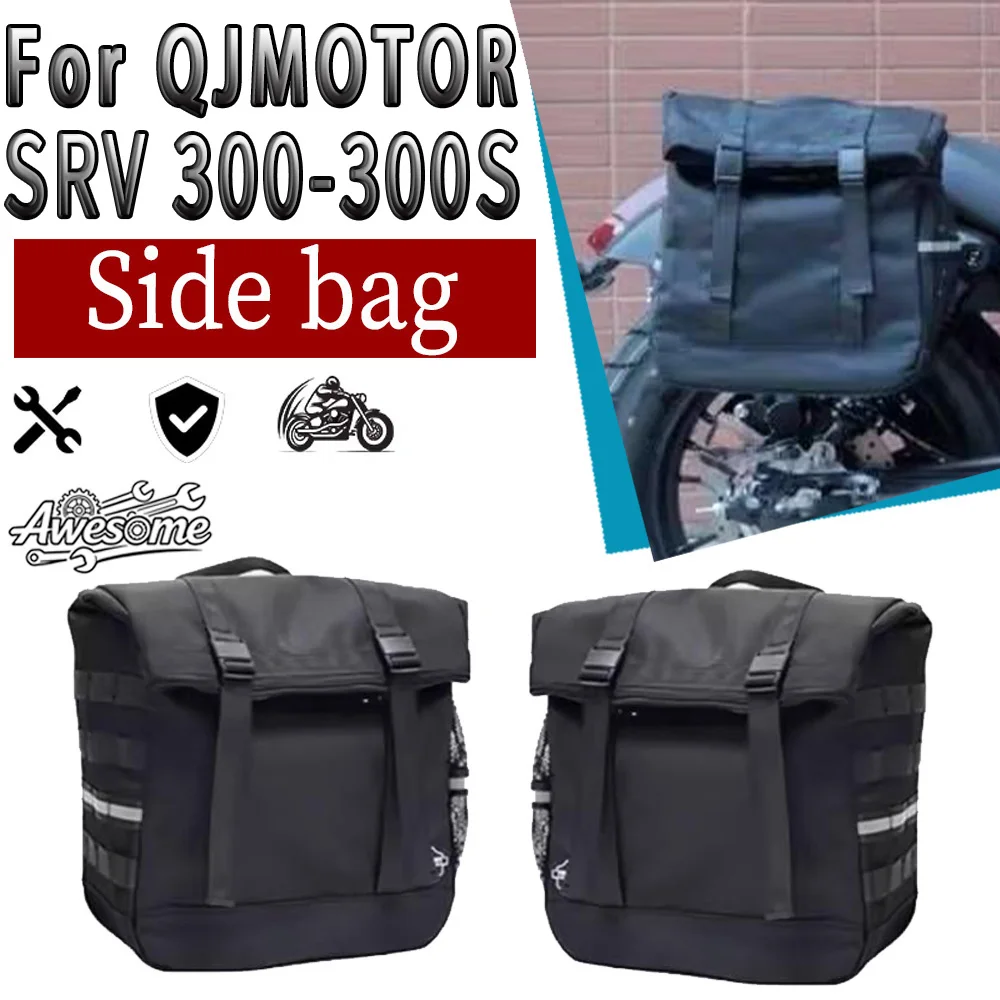 Side Saddlebag with Mount Bracket for QJMOTOR SRV300 SRV350, Motorcycle Waterproof Travel Side Bag Support Rack Mod Kit