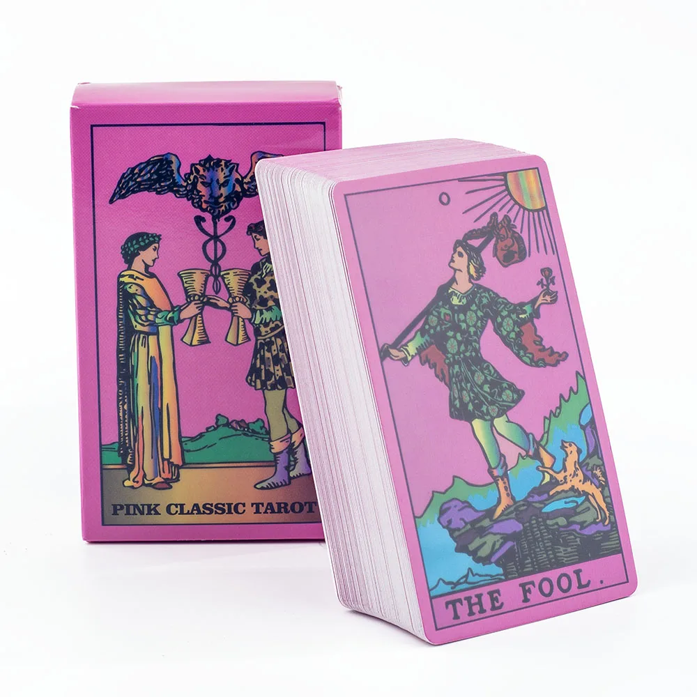 Pink Neon Style Tarot Deck 78pcs - Classic Rider-Waite Smith Vibrant Trippy Cards 10.3*6cm