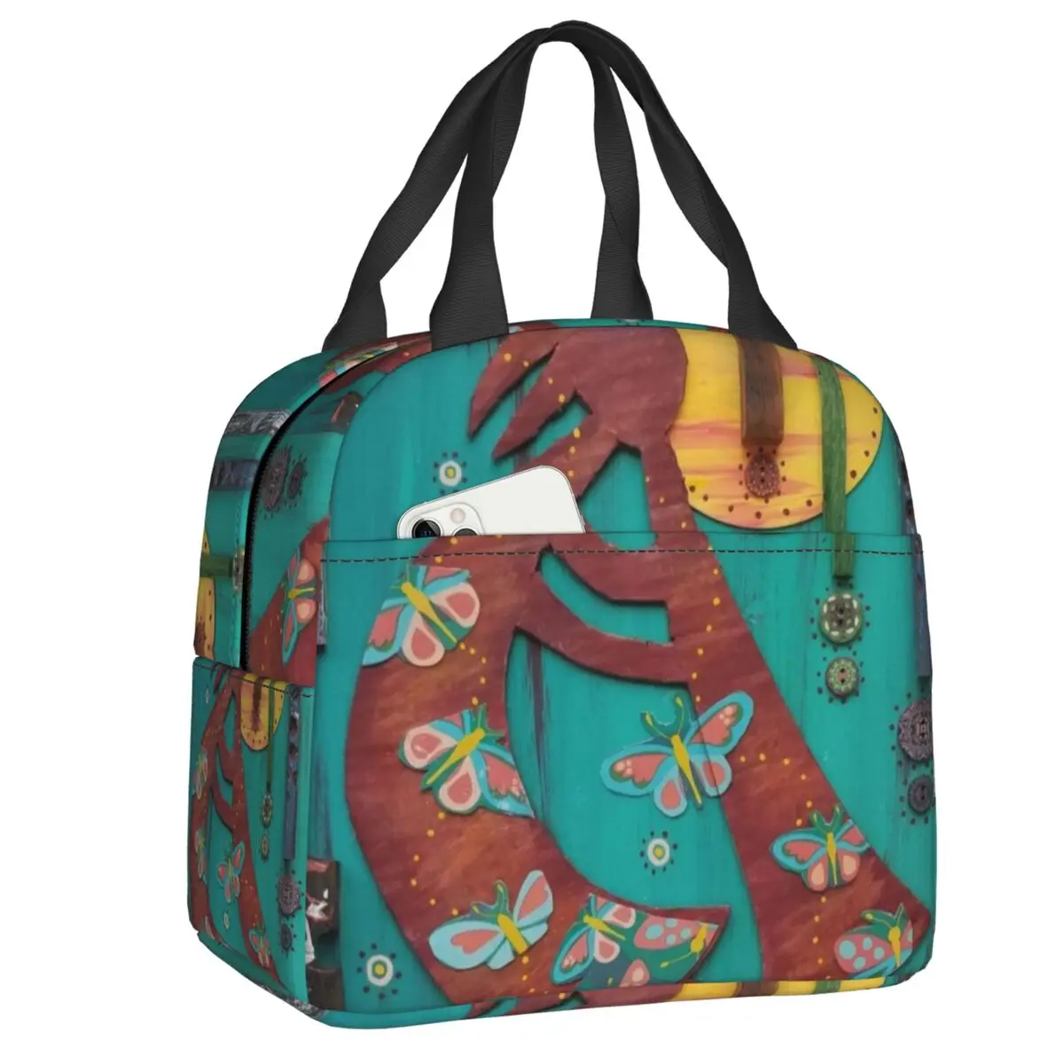 Custom Kokopelli The Flute Player Insulated Lunch Bag Picnic Aboriginal Tribal Pattern Waterproof Cooler Thermal Bento Box