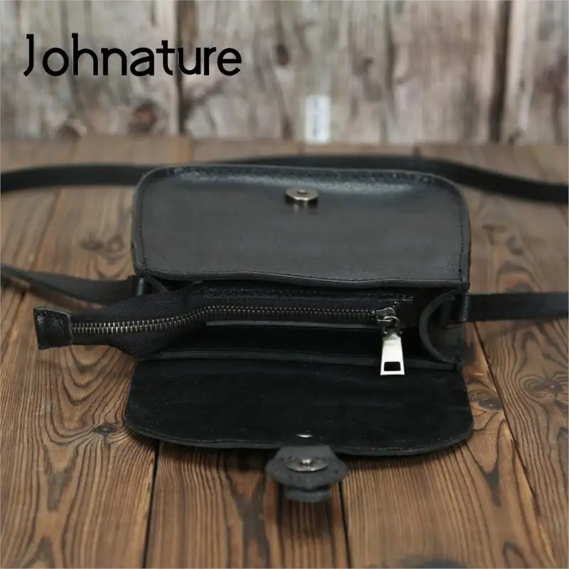 Johnature Simple Bag Genuine Leather All-match Women Shoulder Bags 2024 New Leisure Solid Color Cowhide Lady Small Messenger Bag