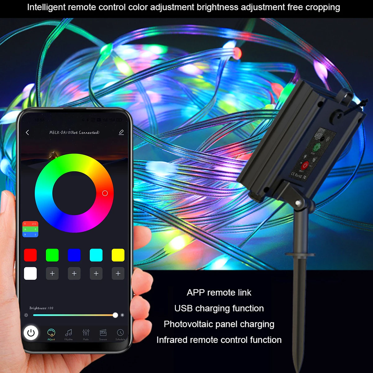 20M RGBIC Fairy String Light Solar Bluetooth Waterproof Garland Christmas String Lamp Smart Dreamcolor for Christmas Party Home