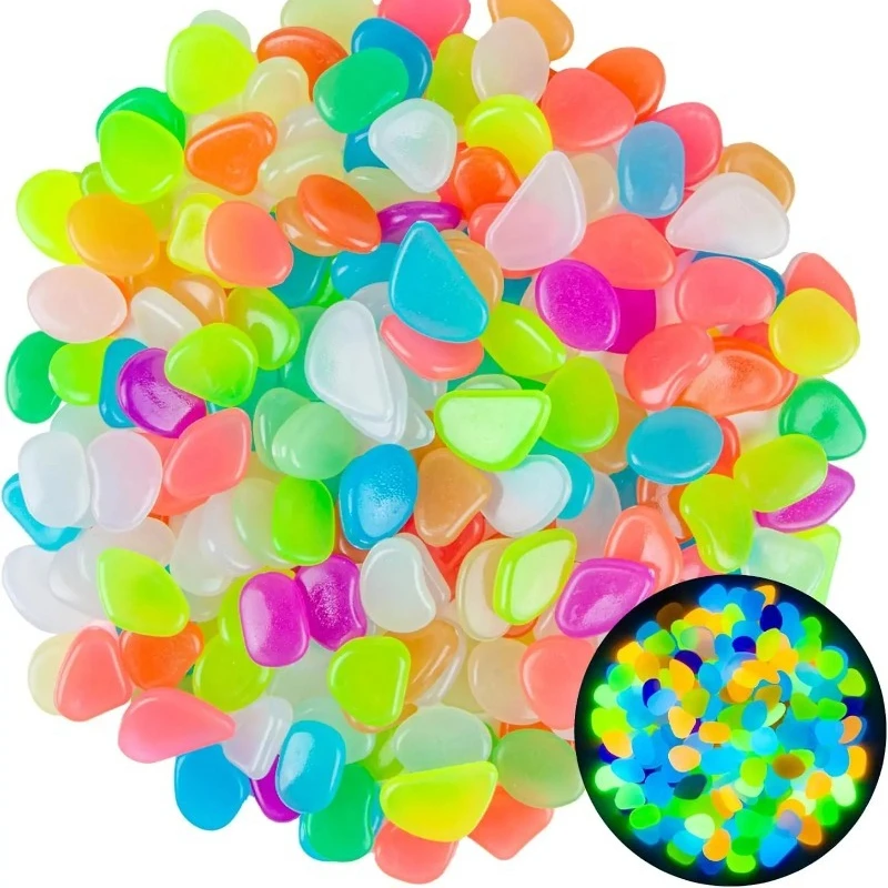 100pcs Glow in The Dark Pebbles Luminous Stones Waterproof Colorful Glowing Rocks for Aquarium Outdoor Garden Lawn Walkway