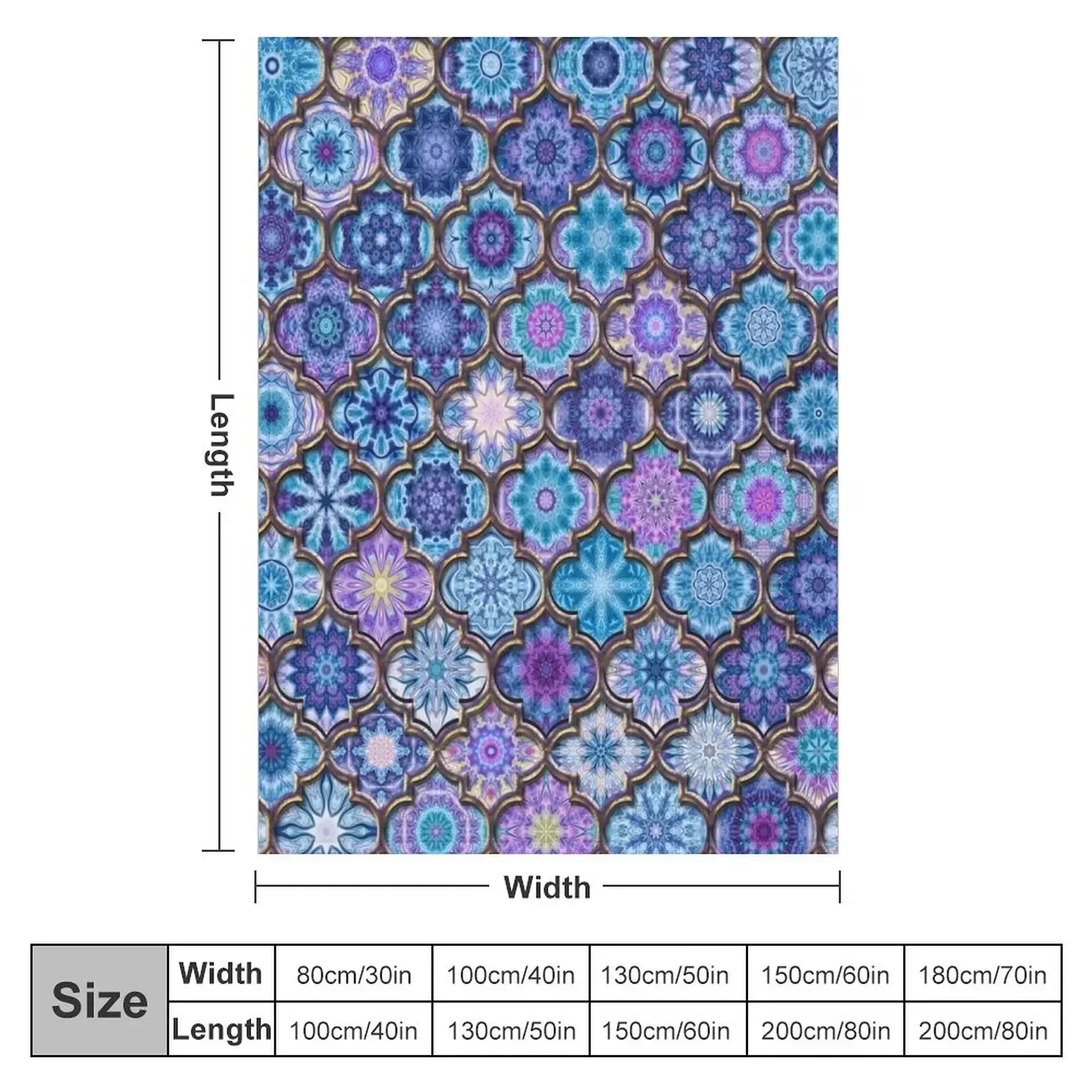 Moroccan Tile Pattern, Blue, purple Throw Blanket couch cozy soft plush fuzzy picnic outdoor blanket
