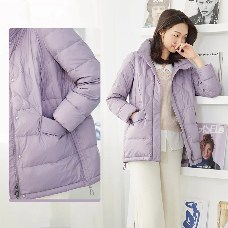 Chericom Jaqueta feminina leve com gola alta e cordão na cintura, corte reto, zíper frontal com bolsos inclinados Y279066Y-1