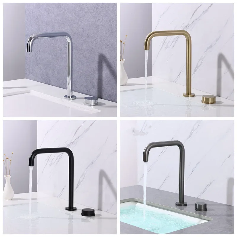 Basin faucet Bathroom two holes Widespread Brushed Gold bathroom faucet sink tap 360 rotating widespread Black basin Tap