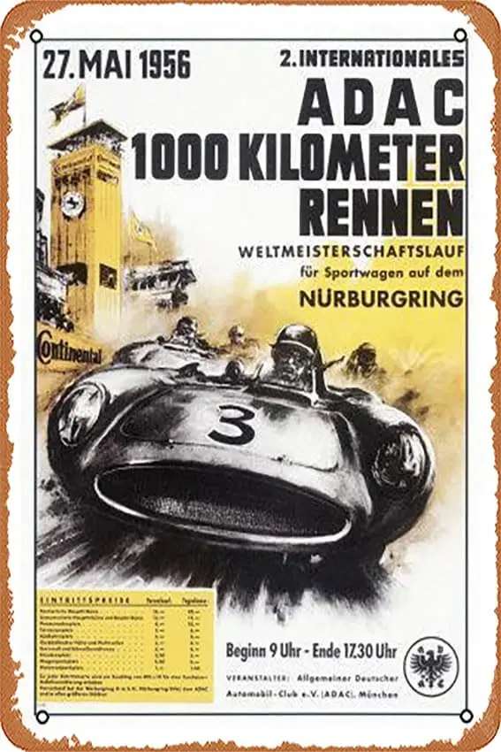 Metal Tin Sign  - Nurburgring 1000 Auto Race, c.1956 Poster Plaque Cafe, Bar, Home Wall Decor-aluminum