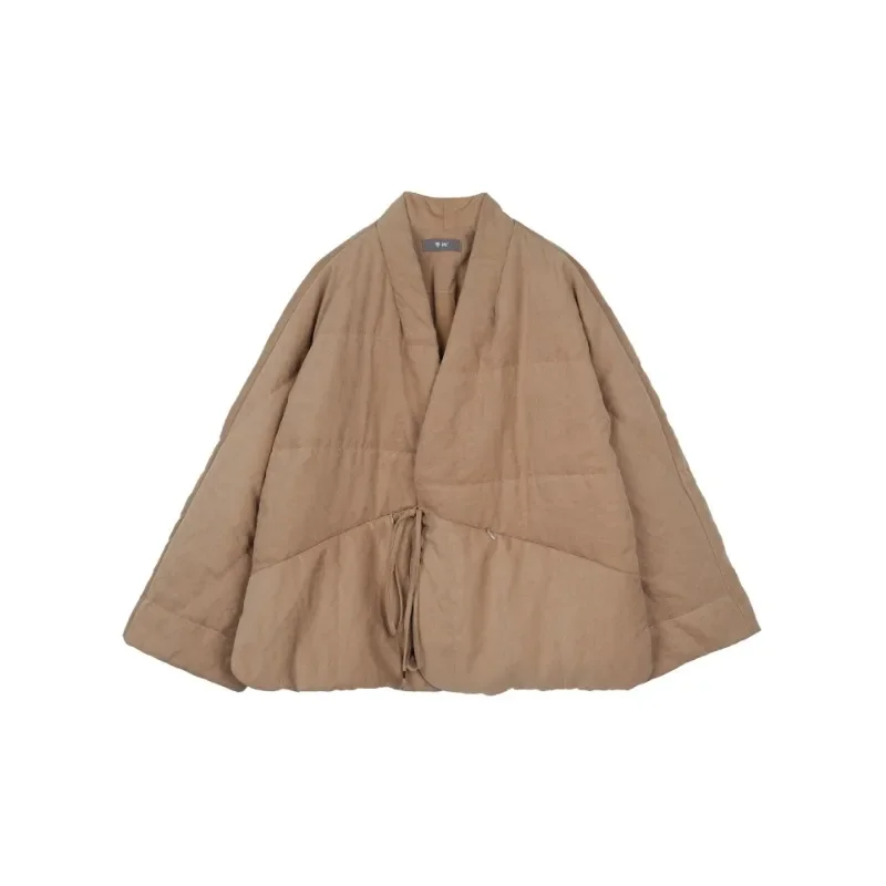 

Women Vintage Cotton Parkas V-Neck Long Sleeve Solid Color Chinese Style Winter Coats Loose Lace Up Thickening Women Clothing