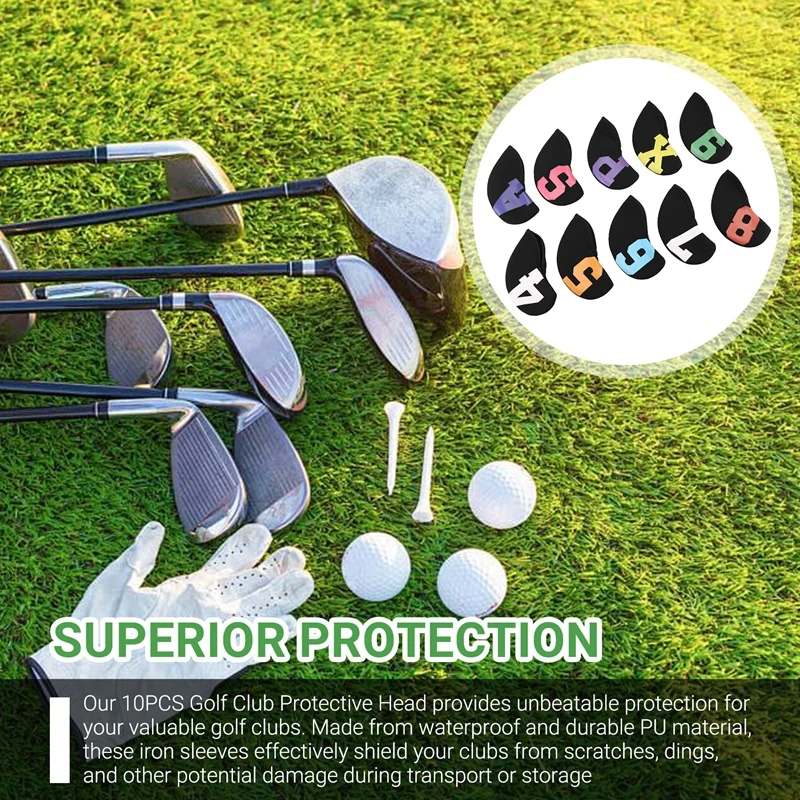 Hot 10PCS Golf Club Protective Head, Waterproof PU Iron Sleeve, Color And Digital Version