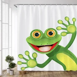 Cartoon Happy Green Frog Shower Curtain for Bathroom Children Bath Curtain Home Decor Polyester Washed Fabric Scenery with Hook