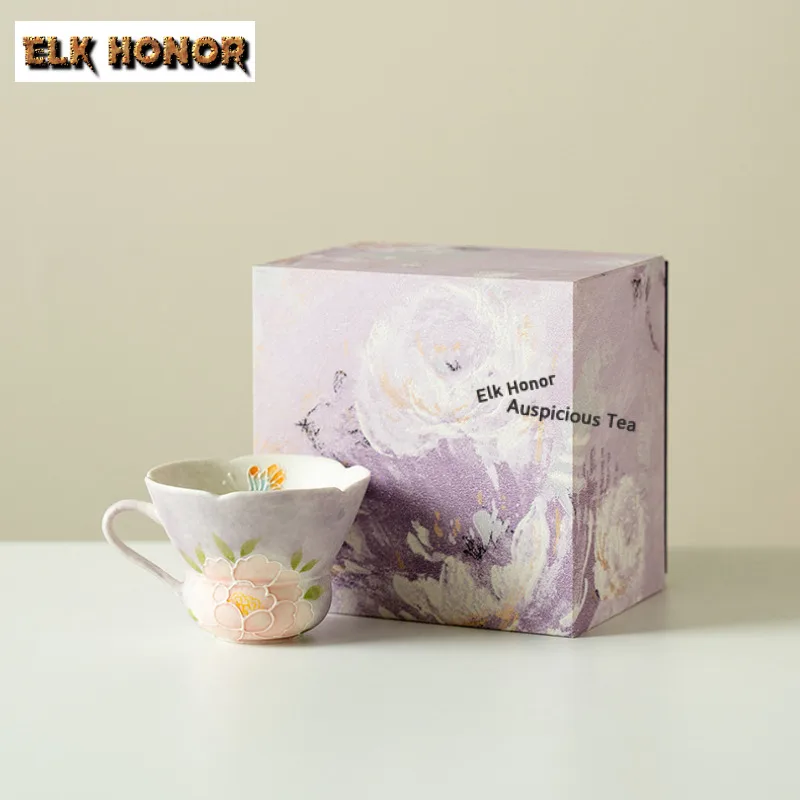 

85ml Hand-painted Peony Flower Mouth Teacup Retro Tea Bowl Single Cups Tea-tasting Smelling Cup Chazhan Master Cups Teaware Gift