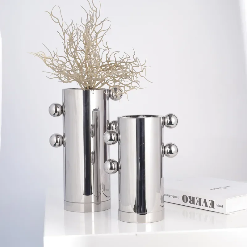 Modern Minimalist Glass Crystal Vase for Dried Flowers Luxury Home Decor Barrel Shaped Ornament for Living Room Table