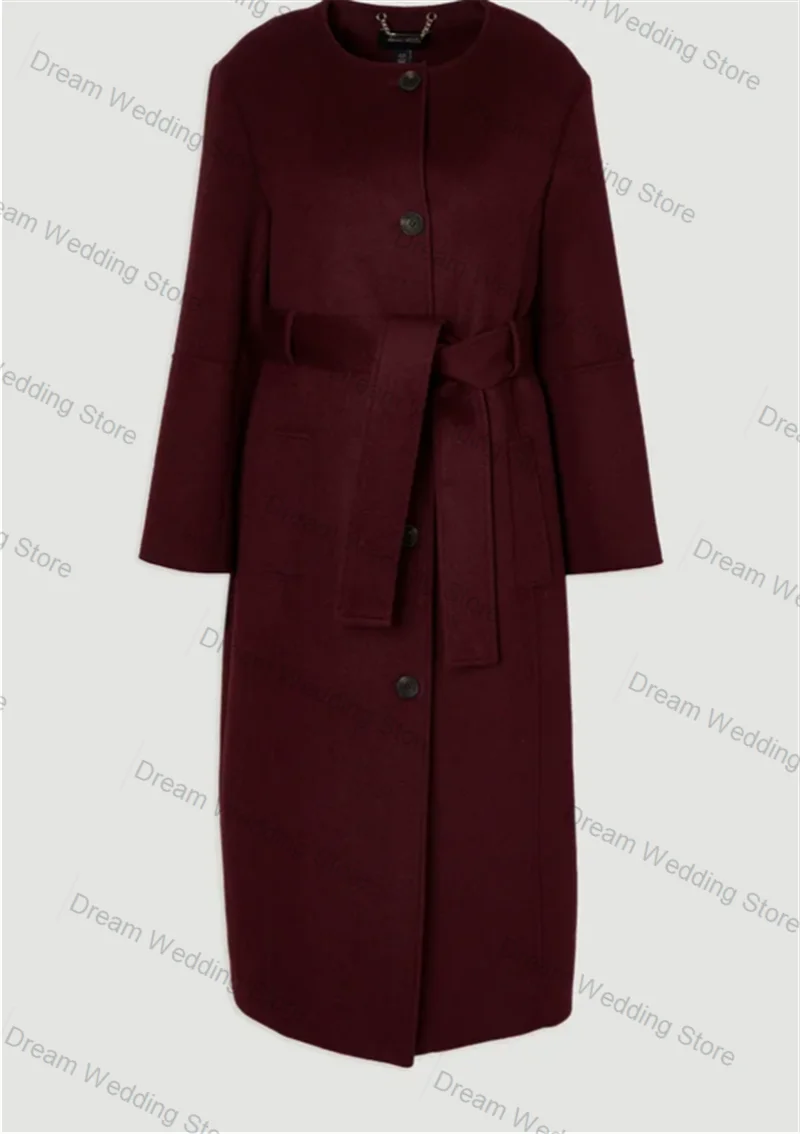 

Burgundy Cashmere Wool Women Suit 1 Pcs Long Blazer Prom Dress Winter Formal Office Lady Jacket Customized Wedding Overcoat