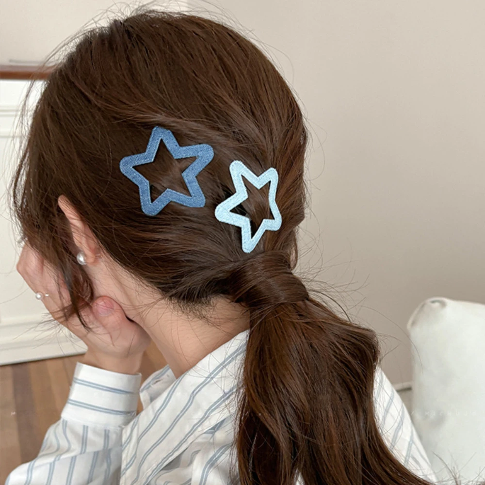 2pc Hot Fashion Denim Heart Star BB Hairpin Hair Side Clips for Women Girls Child Gift Hair Accessories Headwear Ornament