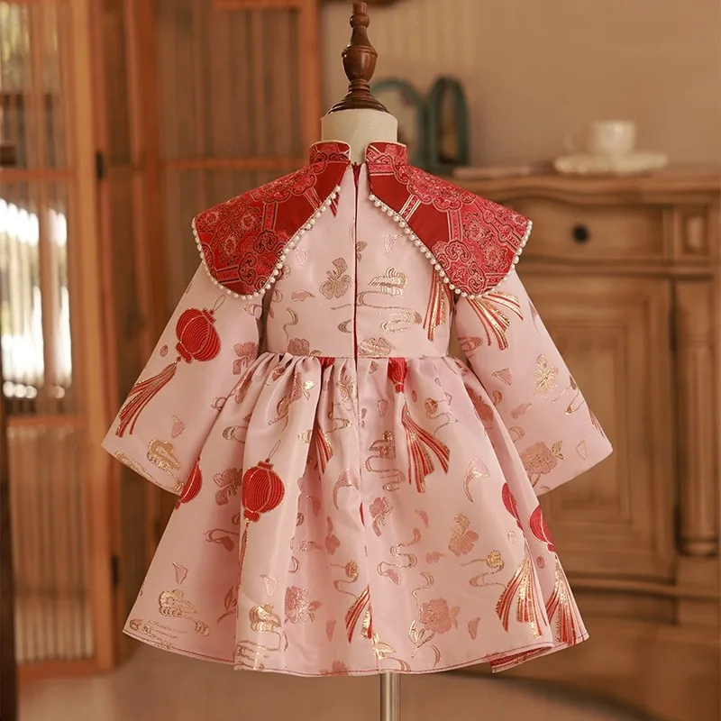 Chinese style baby girl one year old dress Zhuzhou cheongsam New Year clothes nationalspring and autumn long sleeve