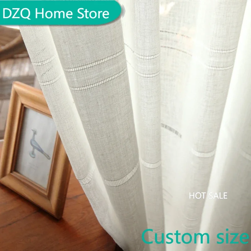 

Modern white hollow striped curtain yarn for living room curtains balcony bay window bedroom gauze blinds curtain Custom size