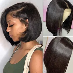 Perruque Bob Lace Front Wig Remy brésilienne naturelle, cheveux courts lisses, 13*4, 4*4, pre-plucked, densité 150, pour femmes