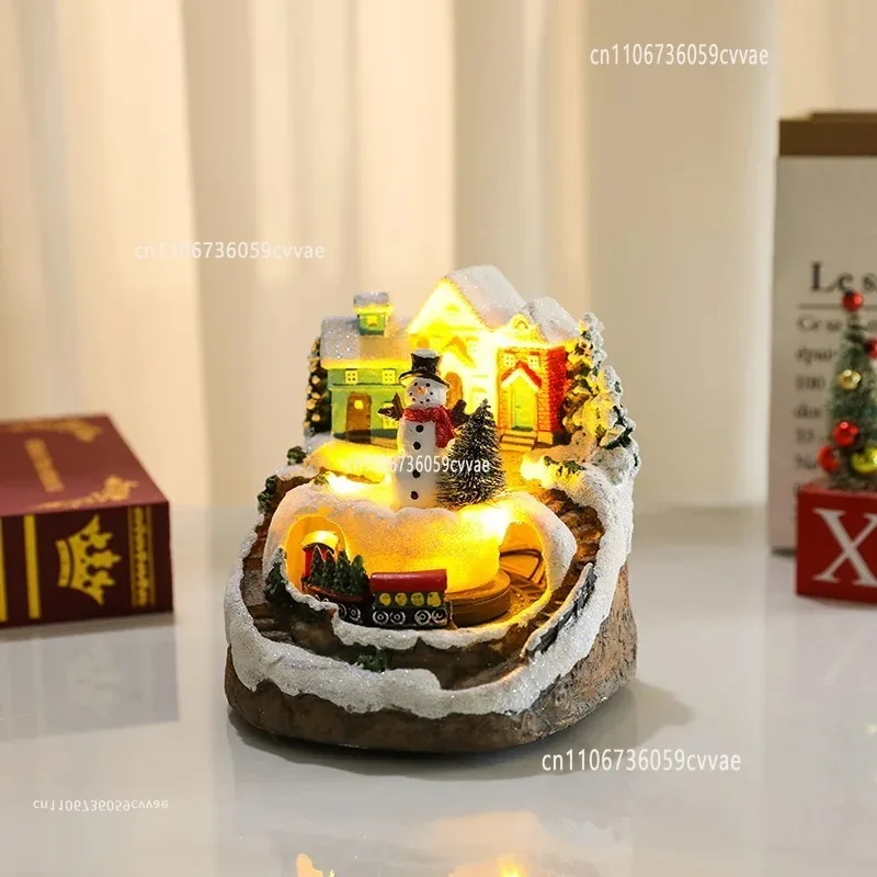 A Variety of Rotating Resin Luminous Music Box Ornaments, Small Train Decorations, Gifts